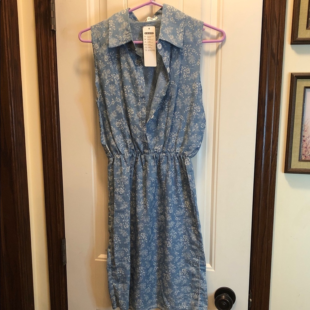 Eunice Lai Light Denim-Blue Floral Sleeveless Dress